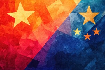 Canvas Print - Colorful Abstract Background with China and European Union Stars