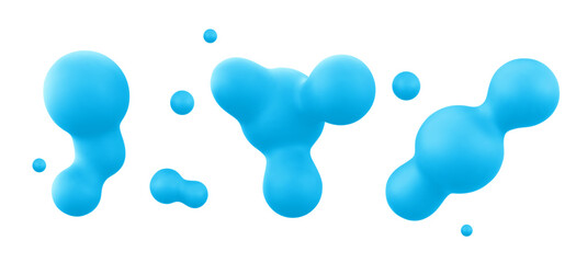 Wall Mural - 3d blob shapes collection in bright blue color - flowing liquid forms with smooth organic curves and
