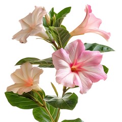 Wall Mural - Pink hibiscus flower with leaves isolated on white background cutout