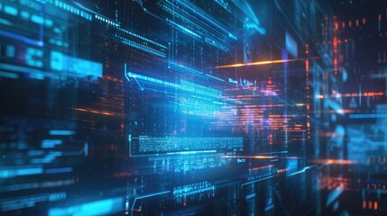 Wall Mural - abstract digital landscape featuring vibrant data streams and glowing elements.