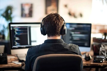 Programmer working on code, software development concept