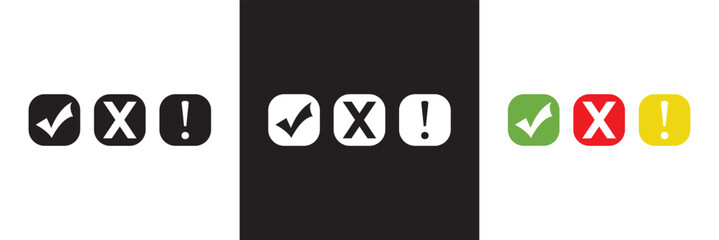 Wall Mural - cross, exclamation and check mark icon. tick and cross sign business concept. vector illustration. i