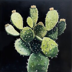 Wall Mural - Prickly Pear Cactus Painting: Desert Botanical Art