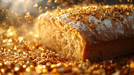 Aufkleber - Freshly baked bread with golden oats sprinkled on top, creating warm and inviting atmosphere. texture of bread is highlighted, showcasing its crusty exterior and soft interior