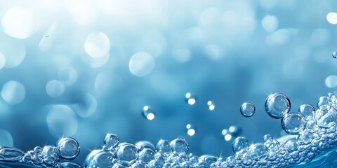 Poster - A smooth blue backdrop featuring bubbles and the gentle movement of water ripples creates a serene and elegant atmosphere. The blue, bubbles, and ripples enhance the aesthetic.