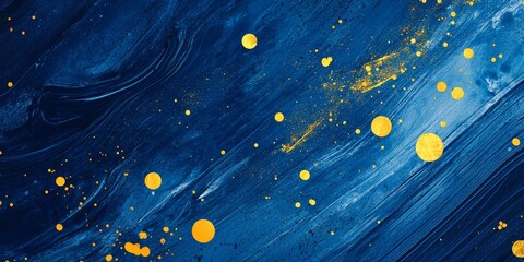 Poster - Abstract blue background design featuring yellow dots, perfect for creative projects. This blue abstract design incorporates a painted scratch texture, providing an ideal spot for your text.