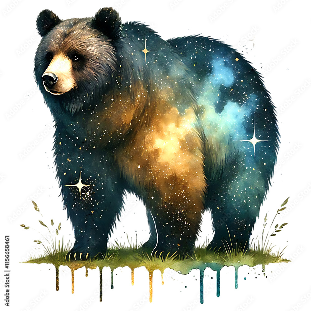 Illustration of a big bear in the night sky with stars isolated on ...