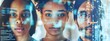© Vanessa - A close-up of three diverse individuals with digital overlay, symbolizing technology, innovation, and collaboration in a modern context.DEIB,DEI,consumer survey insights, market research