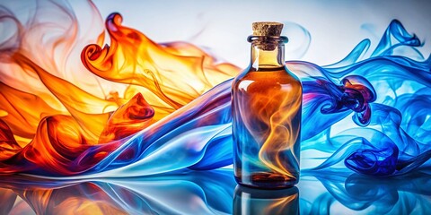 Canvas Print - Blue-orange swirling flames in a vintage glass bottle.