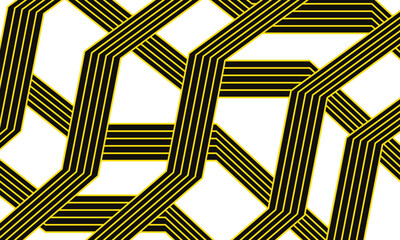 Wall Mural - abstract simple decorative black yellow line design on transparent background.