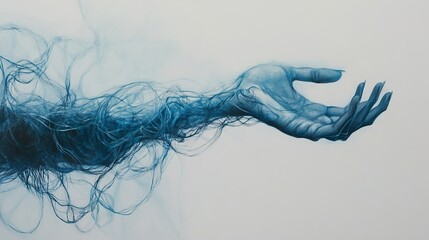 Poster - Abstract Hand Drawing: Blue Hues and Emotional Depth