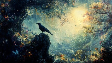 Canvas Print - Raven's Mystical Mountain: A Dreamlike Landscape