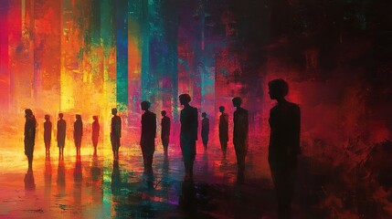 Canvas Print - Silhouettes in a Vibrant World: A Surreal Digital Painting