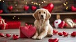 © MrsNoopin - A puppy sitting with a heart-shaped gift box, surrounded by Valentine Day decorations