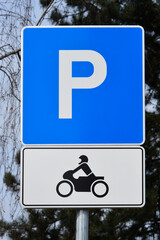 Traffic sign indicating a parking space reserved for motorcycles