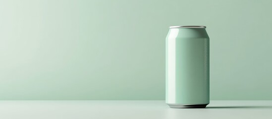 Sticker - Minimalist Green Aluminum Can Mockup on Simple Background Ideal for Product Branding and Advertising Purposes