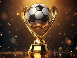 Poster - A 3D golden trophy with a soccer ball design shown in an illustration