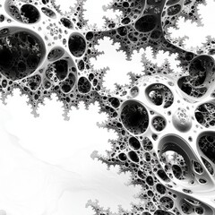 Wall Mural - Intricate black and white fractal design with organic shapes, evoking a sense of depth and complexity.