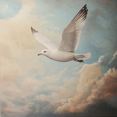 Poster - Majestic Seagull in Flight: A Serene Sky Painting