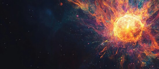Wall Mural - dramatic cosmic explosion of a planet in deep space with ample empty space for inserting text or add