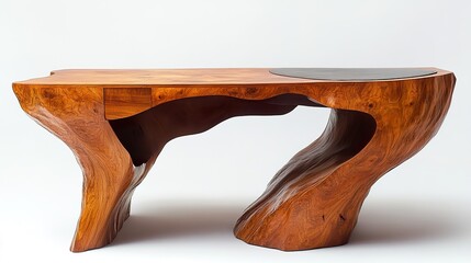 Wall Mural - Sculptural Wooden Desk: Modern Organic Design