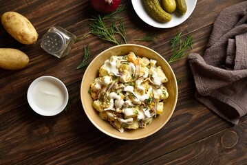 Wall Mural - Potato salad with egg, pickle, red onion