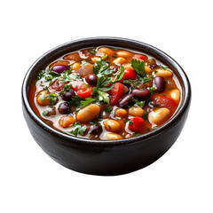 Tasty hot minestrone soup in bowl isolated on transparent background

