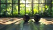 © Maftuh - Morning Workout Session: Dumbbell on Wooden Floor near Green Lush Window