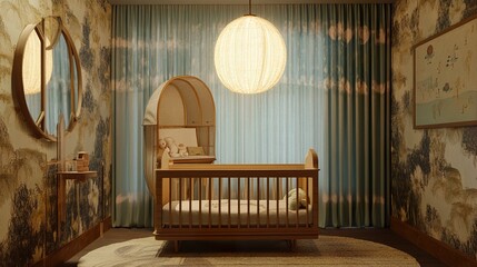 Canvas Print - Modern Nursery Interior Design: Baby Crib and Elegant Decor