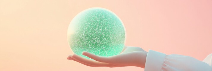 Aufkleber - Futuristic Interaction with a Glowing Sphere in a Dreamy Pastel Background