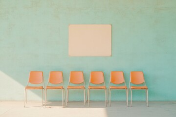 Aufkleber - Minimalist Seating Arrangement Against a Pastel Wall