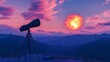 © Siriroj - Majestic Mountain Landscape Bathed in Dramatic Sunset Glow with Telescope Silhouette