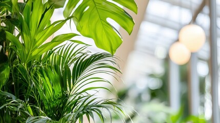 Natural indoor environment with lush green plants and calmness