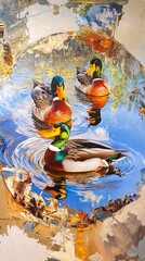 Canvas Print - Majestic Mallard Ducks on a Serene Pond