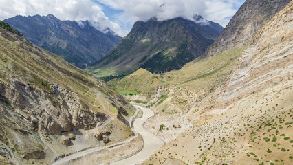 Wall Mural - An aerial view of beautiful himalayan mountains and chenab river at tandi piukar leh manali highway lahaul himachal pradesh, India.