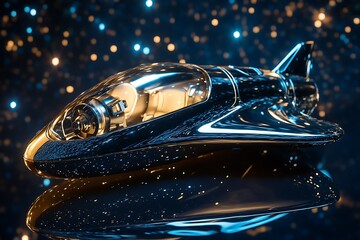 Silver spaceship in outer space