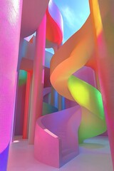 Wall Mural - surreal architectural composition with vibrant geometric forms and fluid shapes