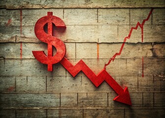 Wall Mural - Declining Economy: Candid Photo of a Cracked Dollar Sign on a Red Graph