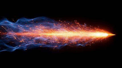 a breathtaking image showing a dynamic flame-like sparkle in motion against a black background, capt
