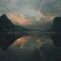 Sticker - Starry Night Lake: A Serene Mountain Landscape