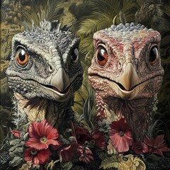 Poster - Mythical Birds in a Garden of Blooms