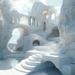 Wall Mural - White Stone Ruins: A Surreal Architectural Fantasy