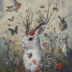 Poster - Whimsical Rabbit in a Floral Wonderland