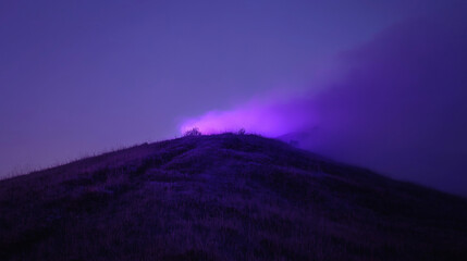 Wall Mural - lightning over the mountains, clouds over the mountains, volcano in the night, smoke from the volcano