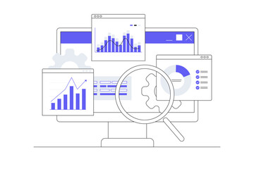 Wall Mural - business data analytics design concept. finance investment monitor report dashboard. flat cartoon ve