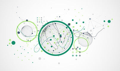 Abstract sphere background with plexus effect. 3D surface. Vector illustration.