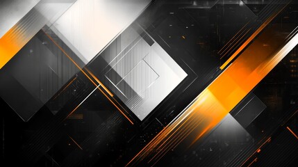 Poster - Abstract geometric design with black, orange, and white shapes.