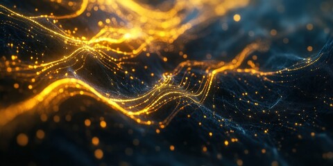 Leinwandbilder - Abstract gold and blue glowing particles wave.