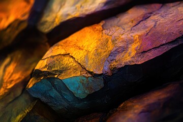 Poster - Close-up of vibrant, multicolored rocks with textured surfaces and warm lighting.