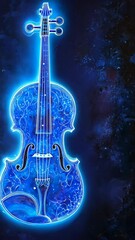 Wall Mural - vibrant blue neon violin illuminated against a dark background creating an artistic visual effect